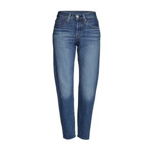 Levi's 501 Tapered Raw Hem Jeans Size 25 High Rise Mid‎ Blue Wash Rigid Denim